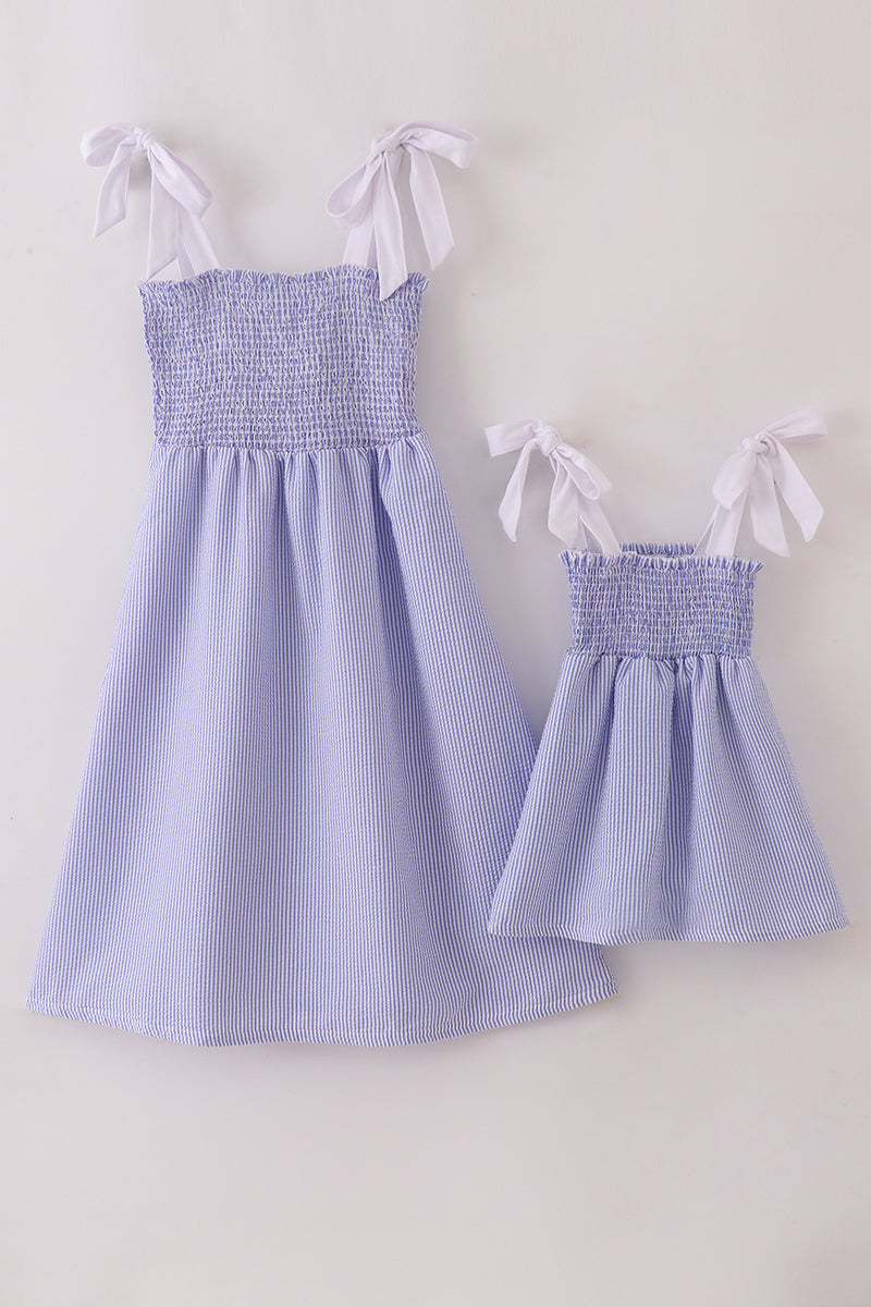 Blue Stripe Seersucker Girl Dress