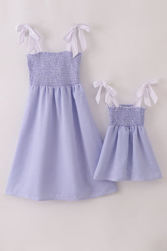 Blue Stripe Seersucker Girl Dress