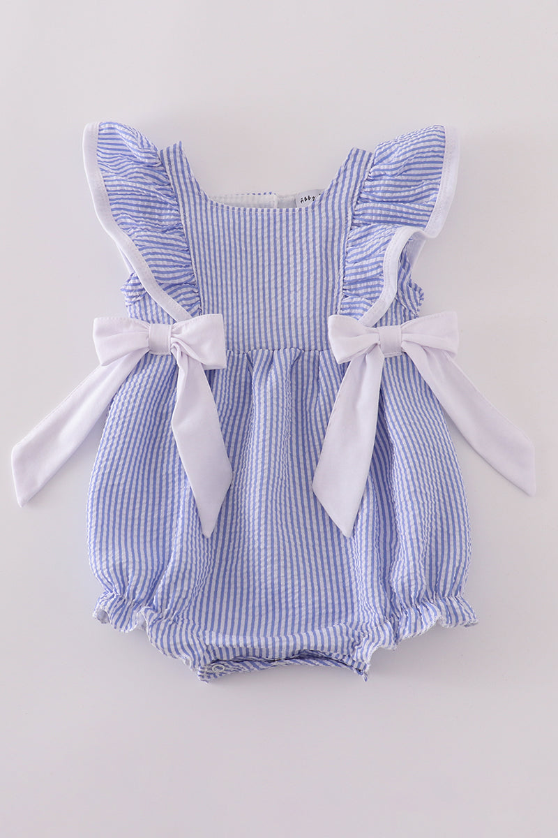Blue Stripe Seersucker Ruffle Bubble