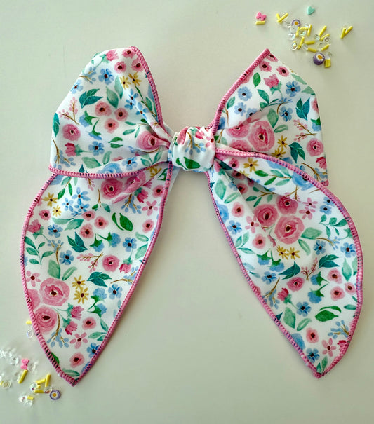 Floral Fabric Serged Edge Bow